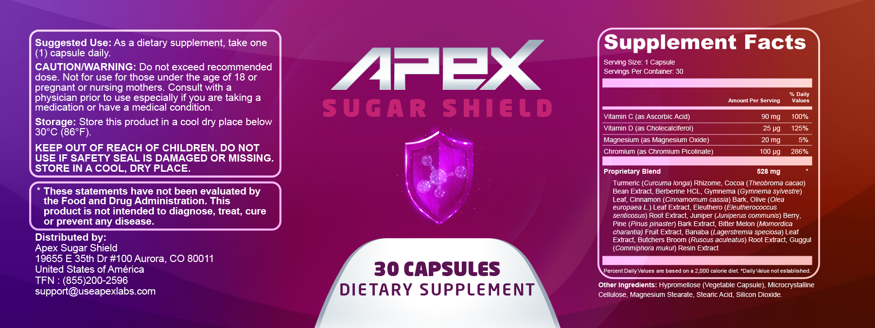 Apex Sugar Shield — label and supplement facts